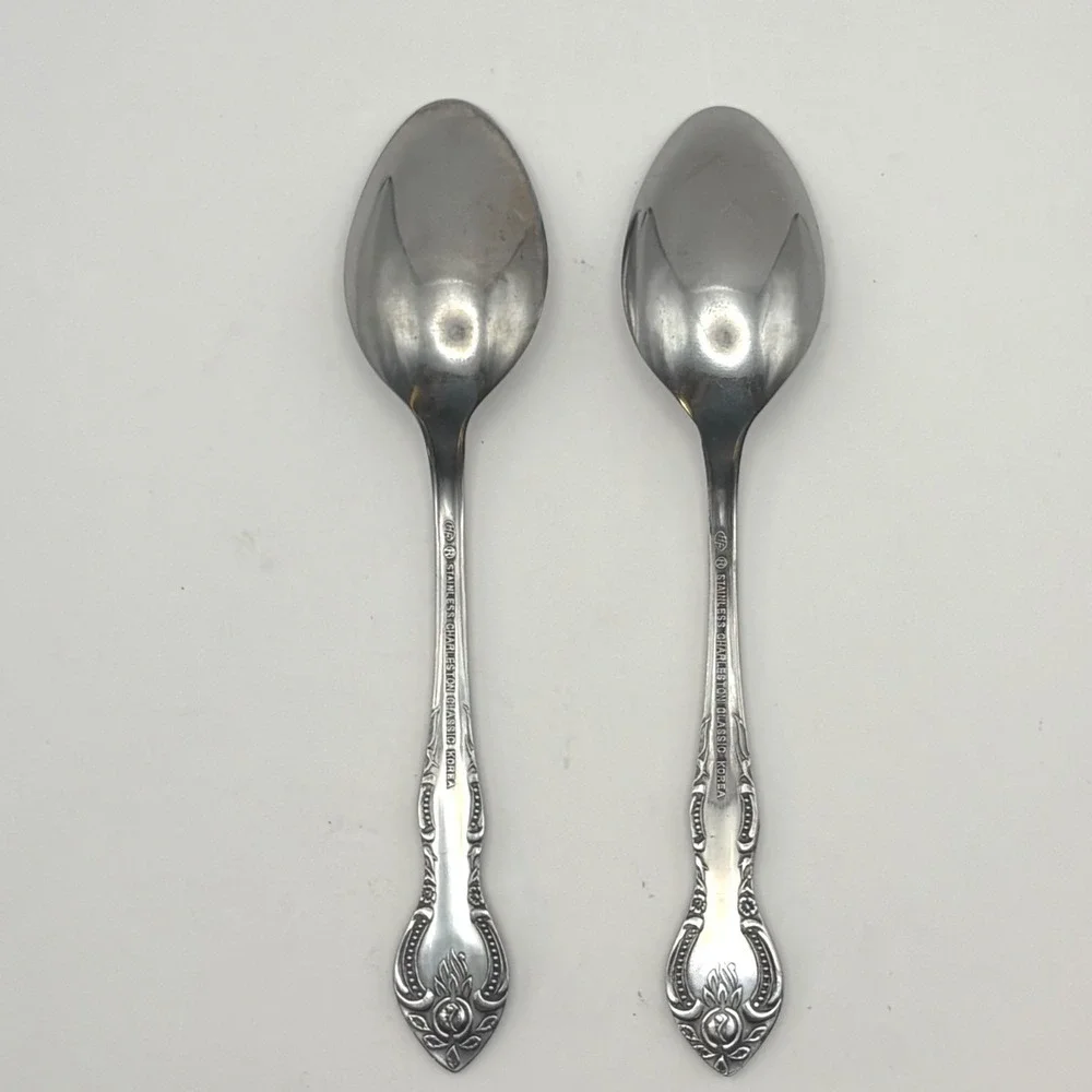 Hanford Forge Charleston Classic 2pc Oval Soup Place Spoons Stainless Korea